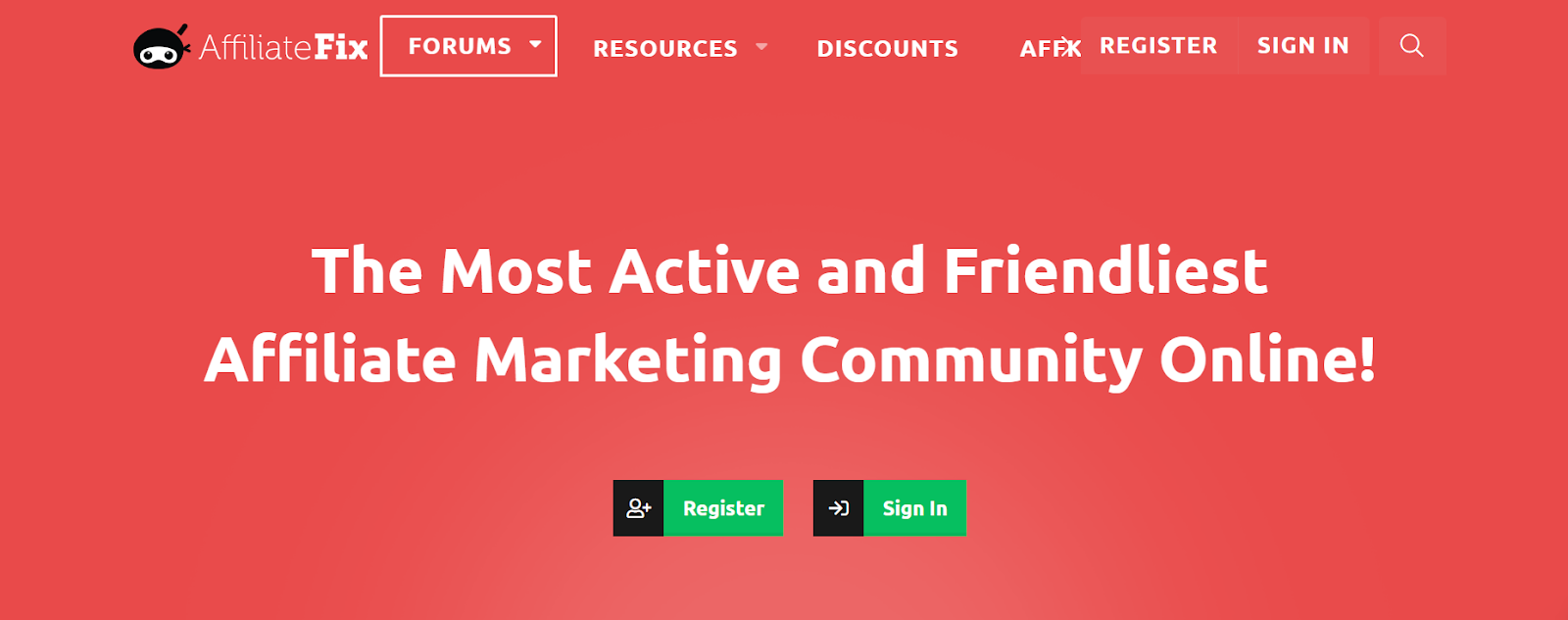 Affiliate Fix home page - populair online affiliate marketing community platform