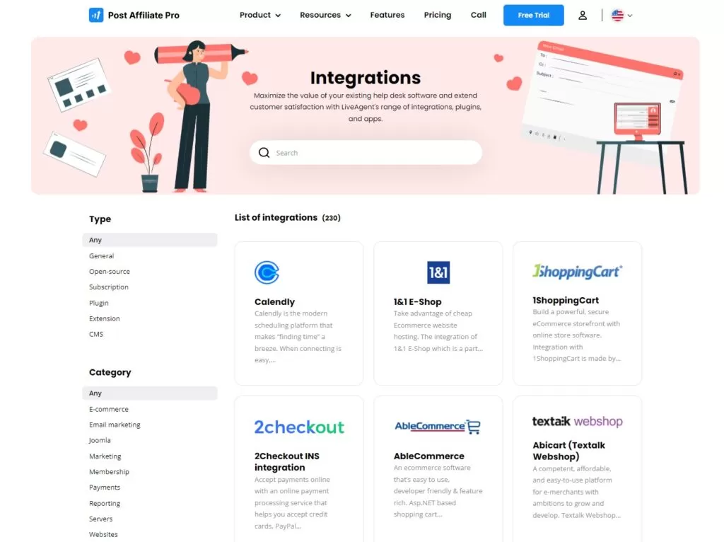 Een afbeelding van alle Post Affiliate Pro-integraties.