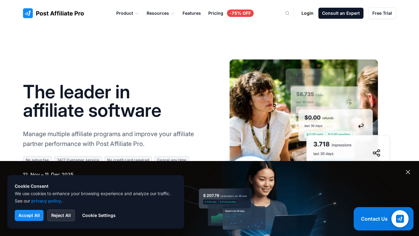 Post Affiliate Pro dashboard interface