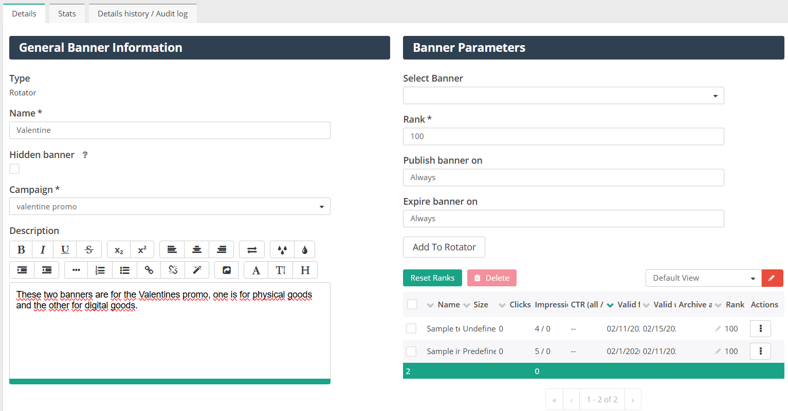 Banner rotator instellen voor een promotiecampagne