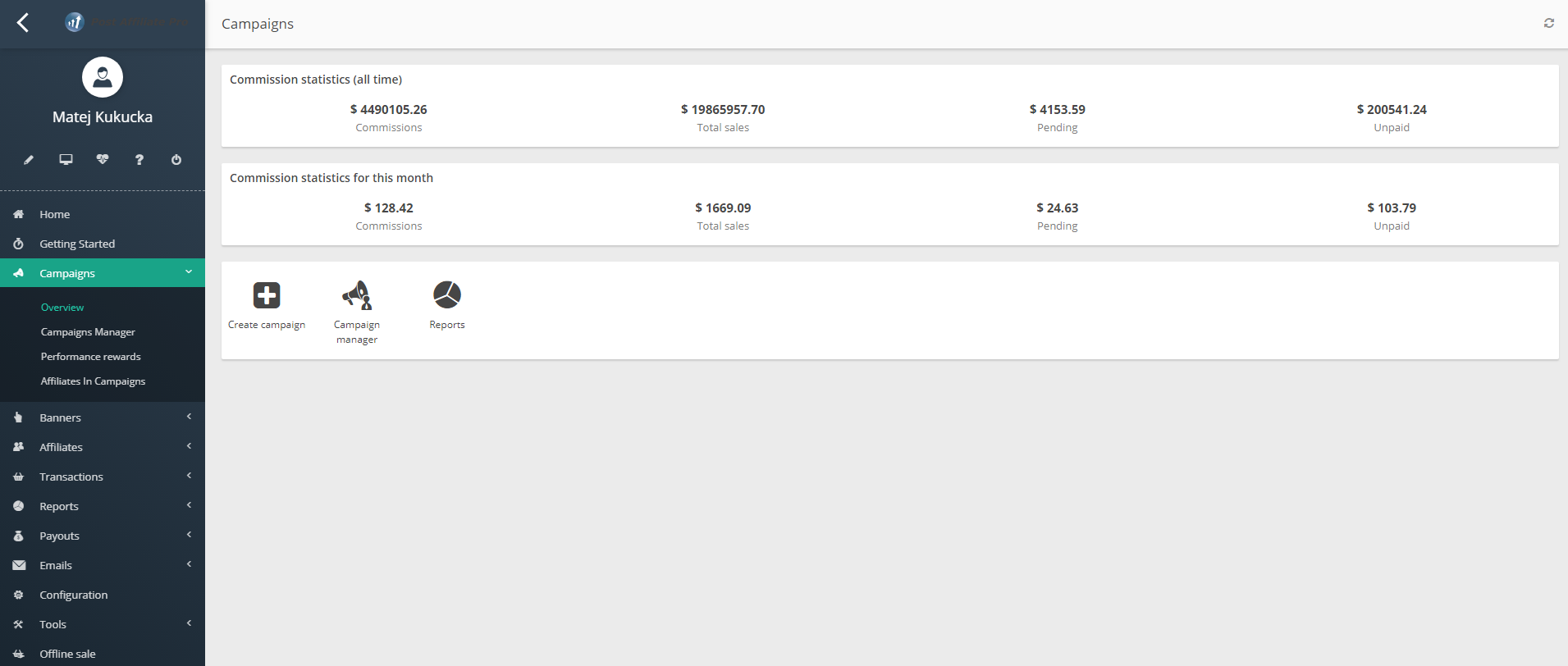 Overzicht van Post Affiliate Pro campagnes