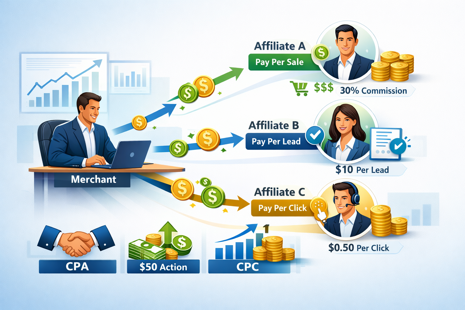 Veelvoorkomende Affiliate Uitbetalingsmodellen: PPS, PPC, PPL Uitgelegd
