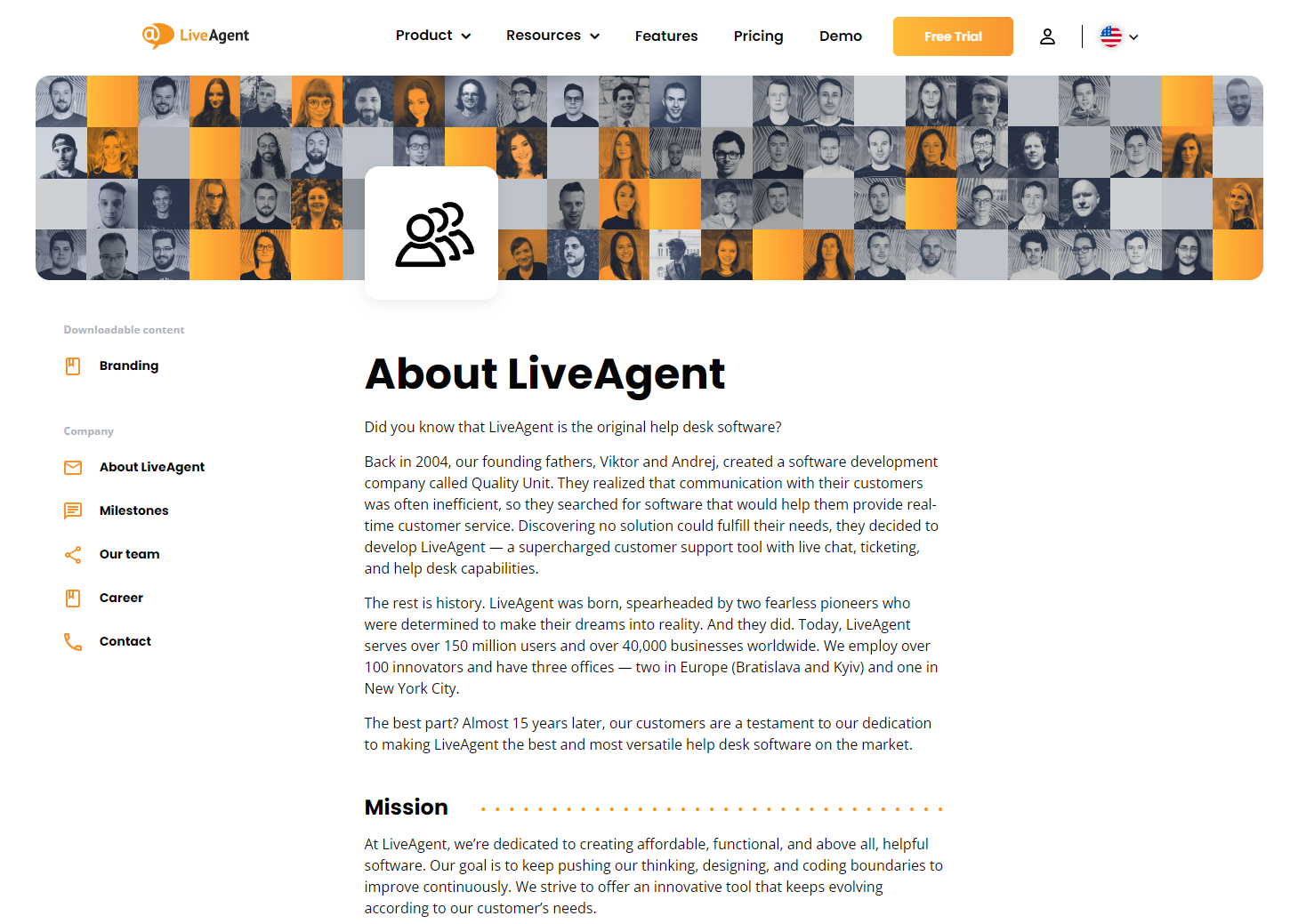 LiveAgent's Over ons-pagina