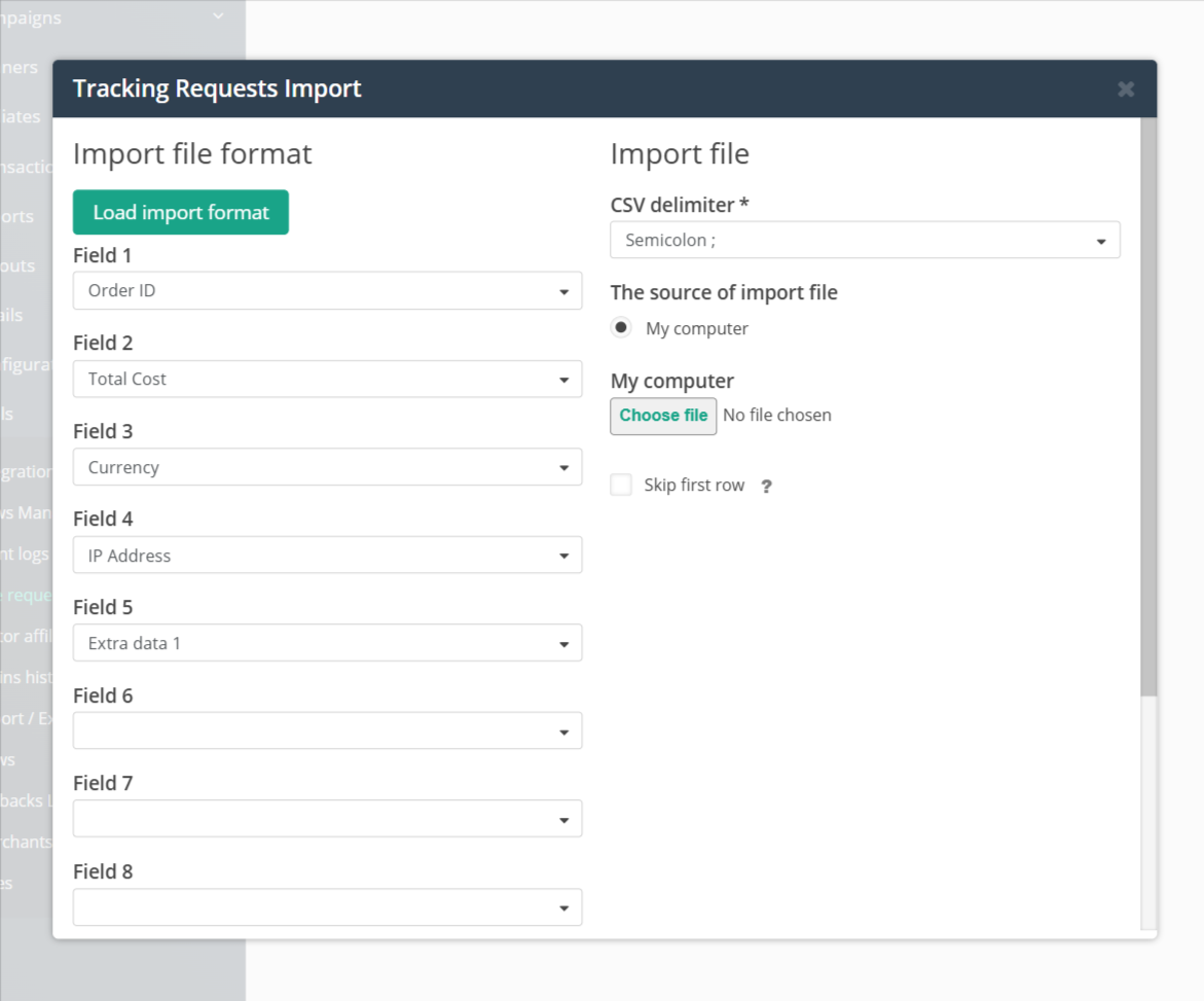 Tracking requests import where it is possible to reformat files before uploading them.