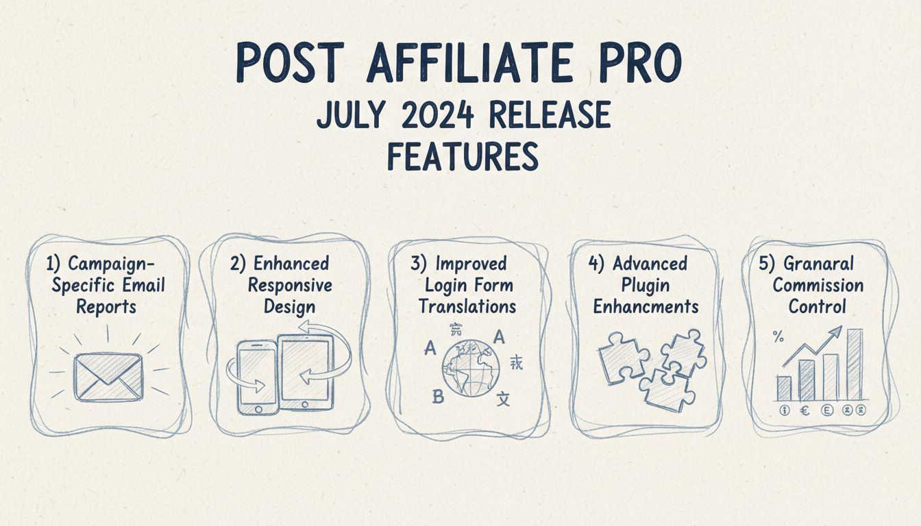 Post Affiliate Pro juli 2024 release functies: campagnerapporten, responsief design, vertalingen, pluginverbeteringen, commissiecontrole