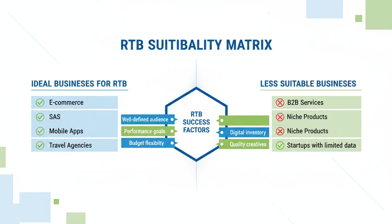 RTB-geschiktheidsmatrix met ideale en minder geschikte bedrijfstypes voor real-time bidding