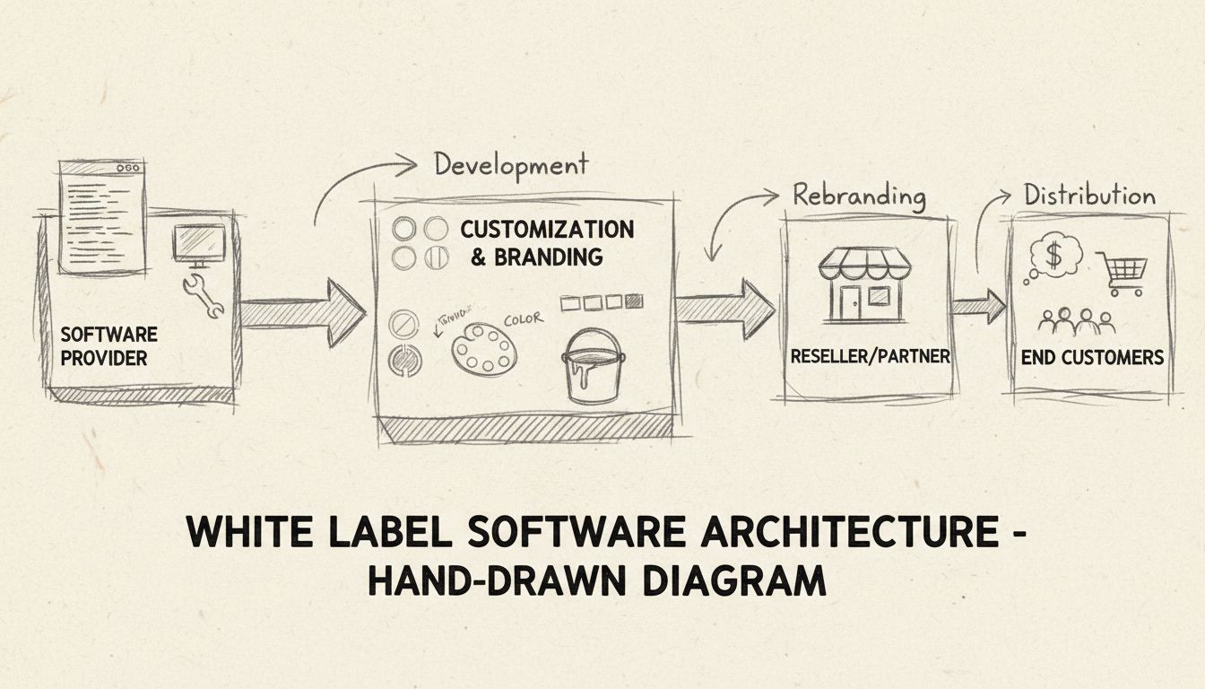 White label software architectuurdiagram met provider, maatwerk en reseller workflow