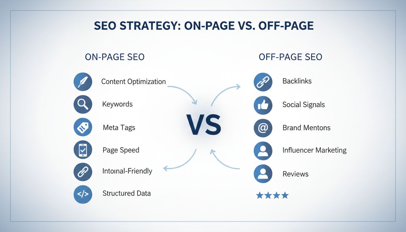 On-Page vs Off-Page SEO Vergelijkingsdiagram