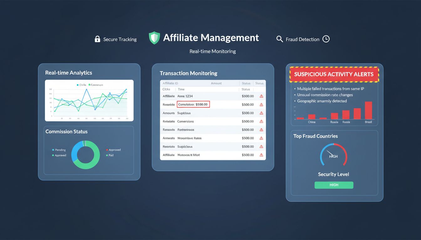 Professioneel affiliatebeheer dashboard met fraudedetectie, realtime monitoring en analytics