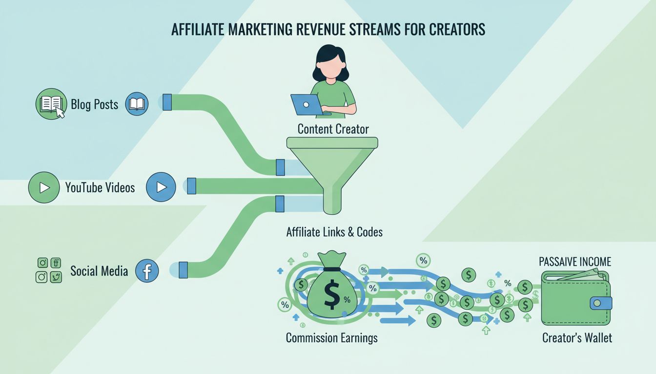 Content creator verdient passief inkomen via affiliate marketing met meerdere inkomstenstromen