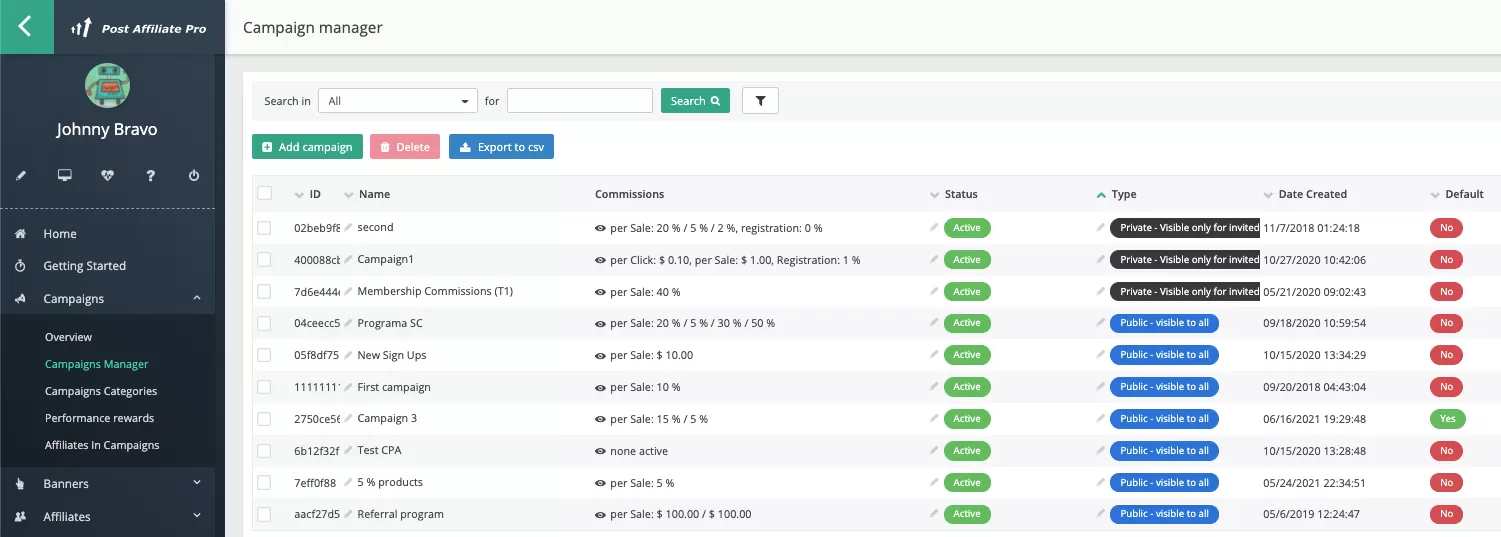 Post Affiliate Pro - Campagnebeheer