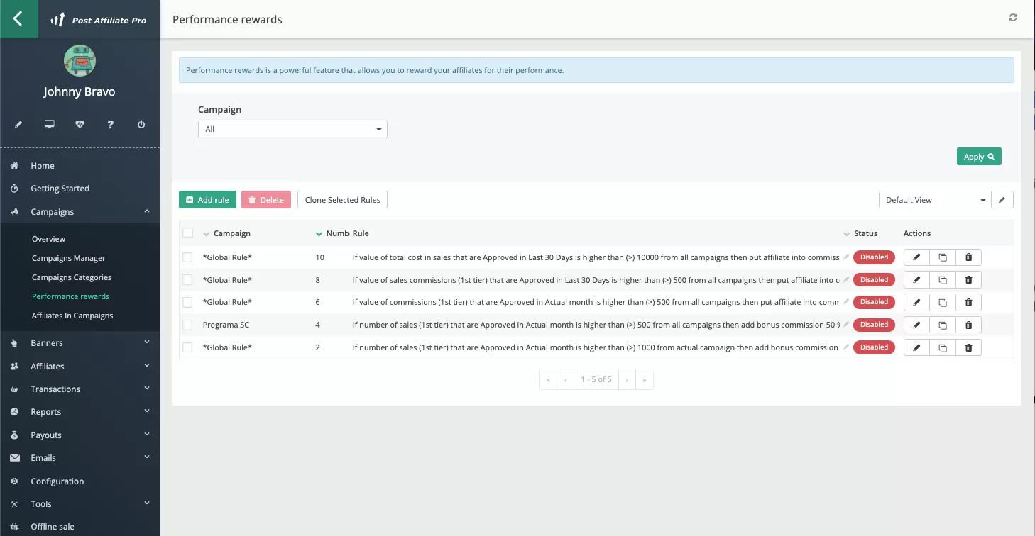 Prestatiebeloningen in Post Affiliate Pro