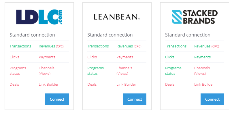 Strackr connect accounts network screenshot