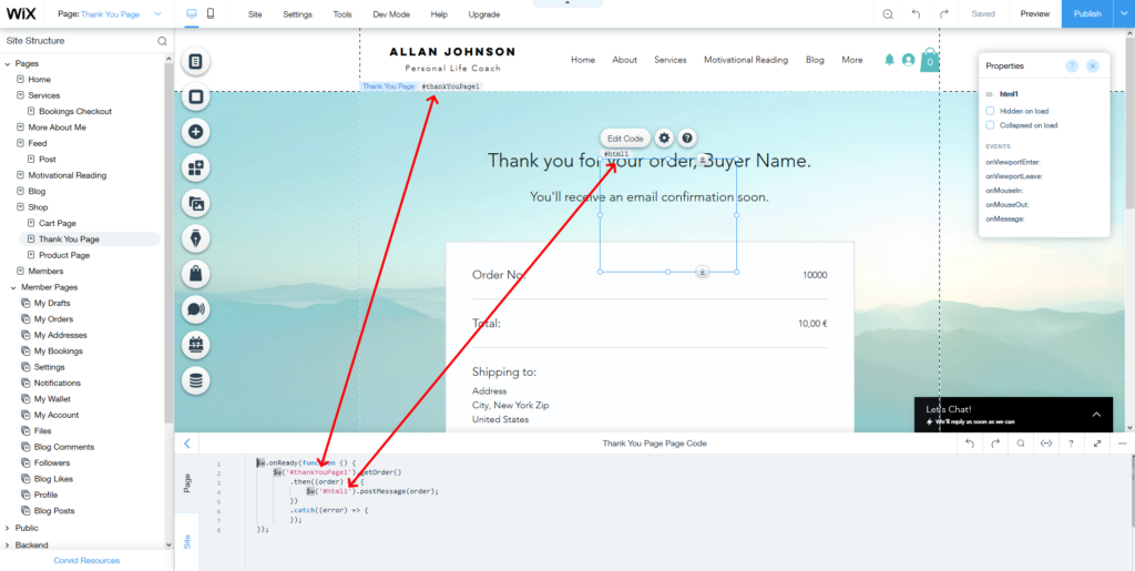 Wix integratie screenshot