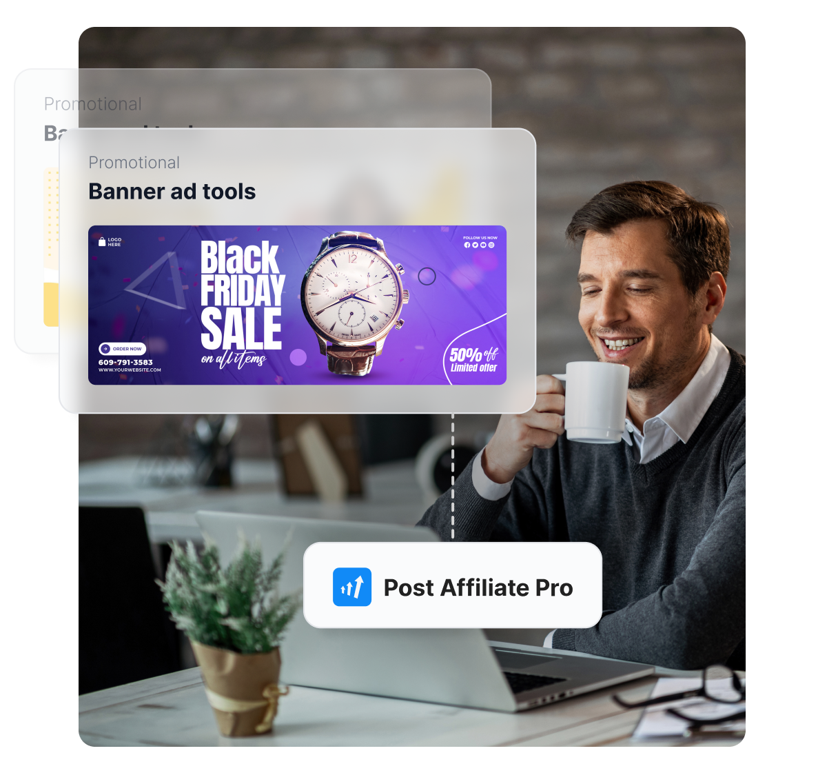 Wist je dat coupons verkopen met 37% verhogen? Post Affiliate Pro stelt je in staat om verschillende promotiematerialen te creëren, inclusief banner advertenties en coupons.