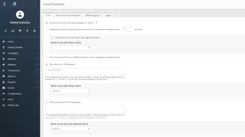 Een afbeelding van de fraudebescherming-configuratie in Post Affiliate Pro.