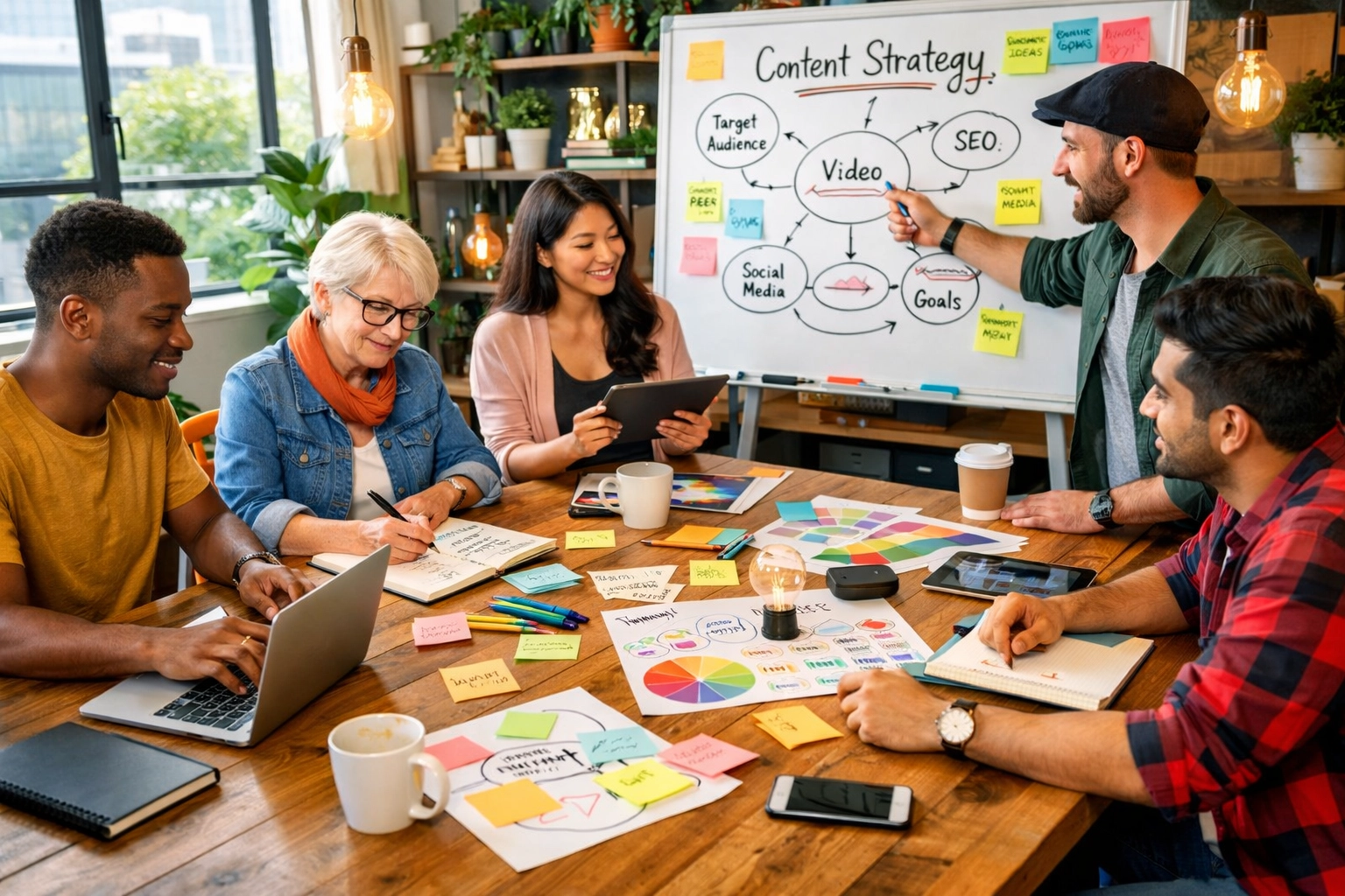 Divers team van contentmakers in creatieve brainstormsessie