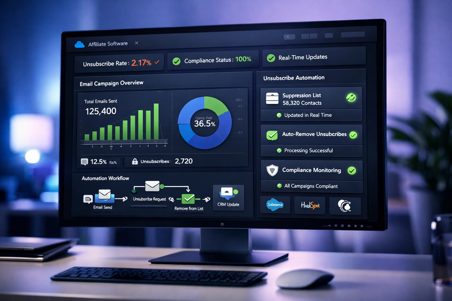 Affiliate software dashboard met afmeldautomatisering