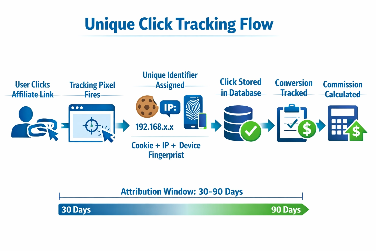 Technisch diagram met unieke kliktracking flow