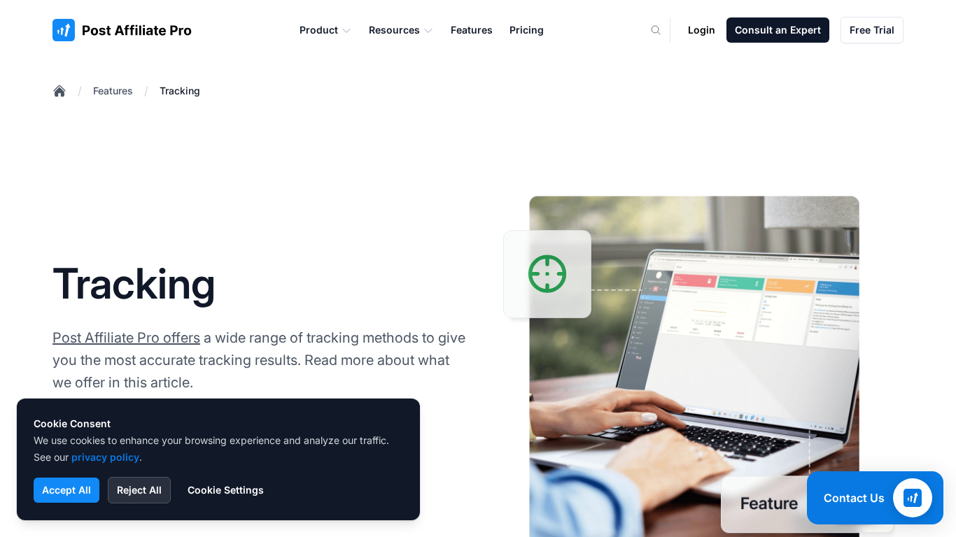 Post Affiliate Pro dashboard trackingmethoden