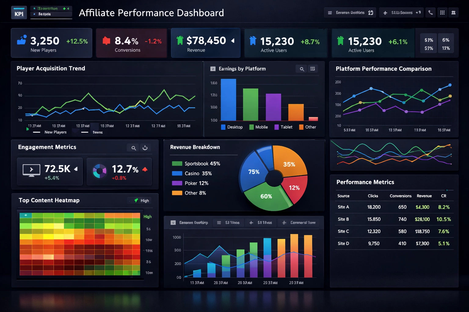 Analytics dashboard voor wed affiliate prestaties