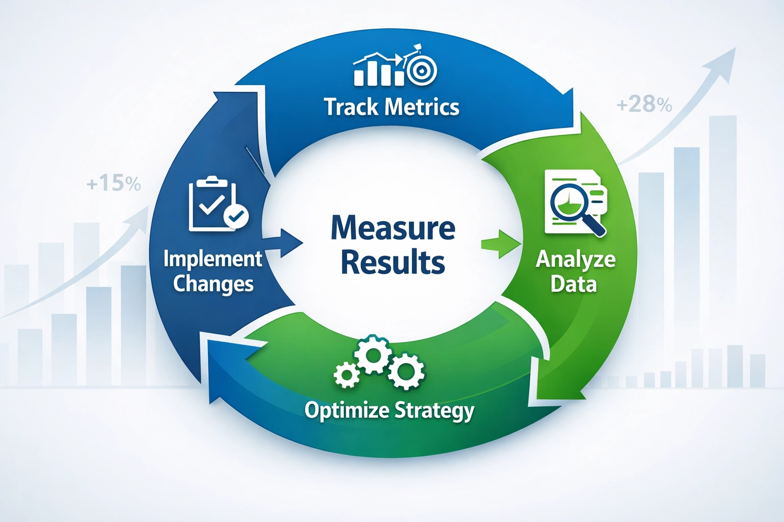 Optimization workflow showing track, analyze, optimize, implement cycle