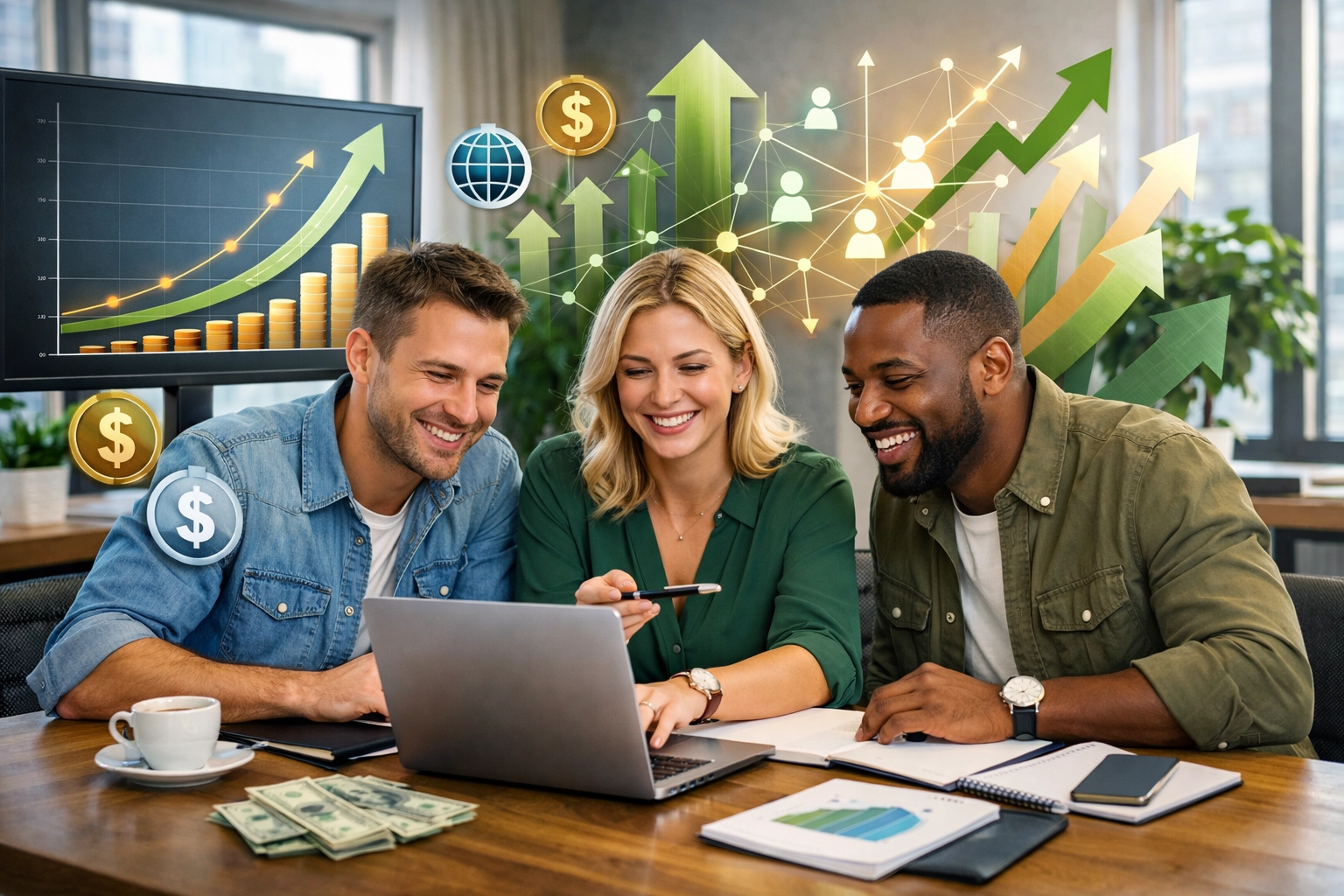 Team dat een affiliate marketing business opschaalt met groeicijfers en meerdere inkomstenstromen