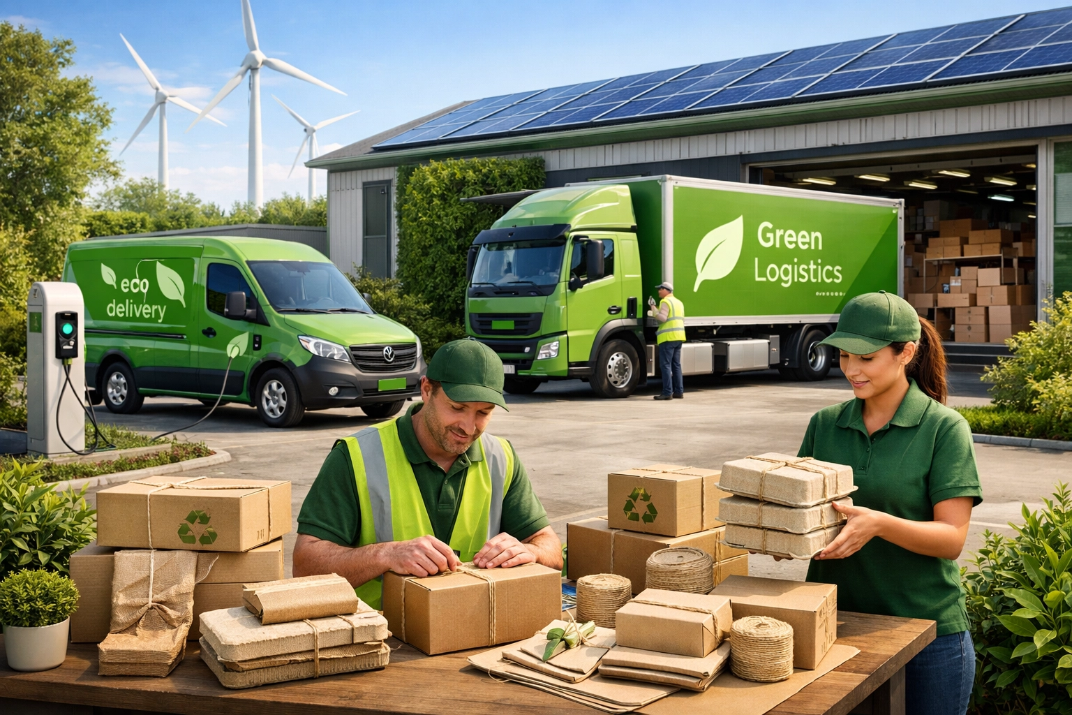 Groene logistiek met elektrische voertuigen en duurzame verpakkingen