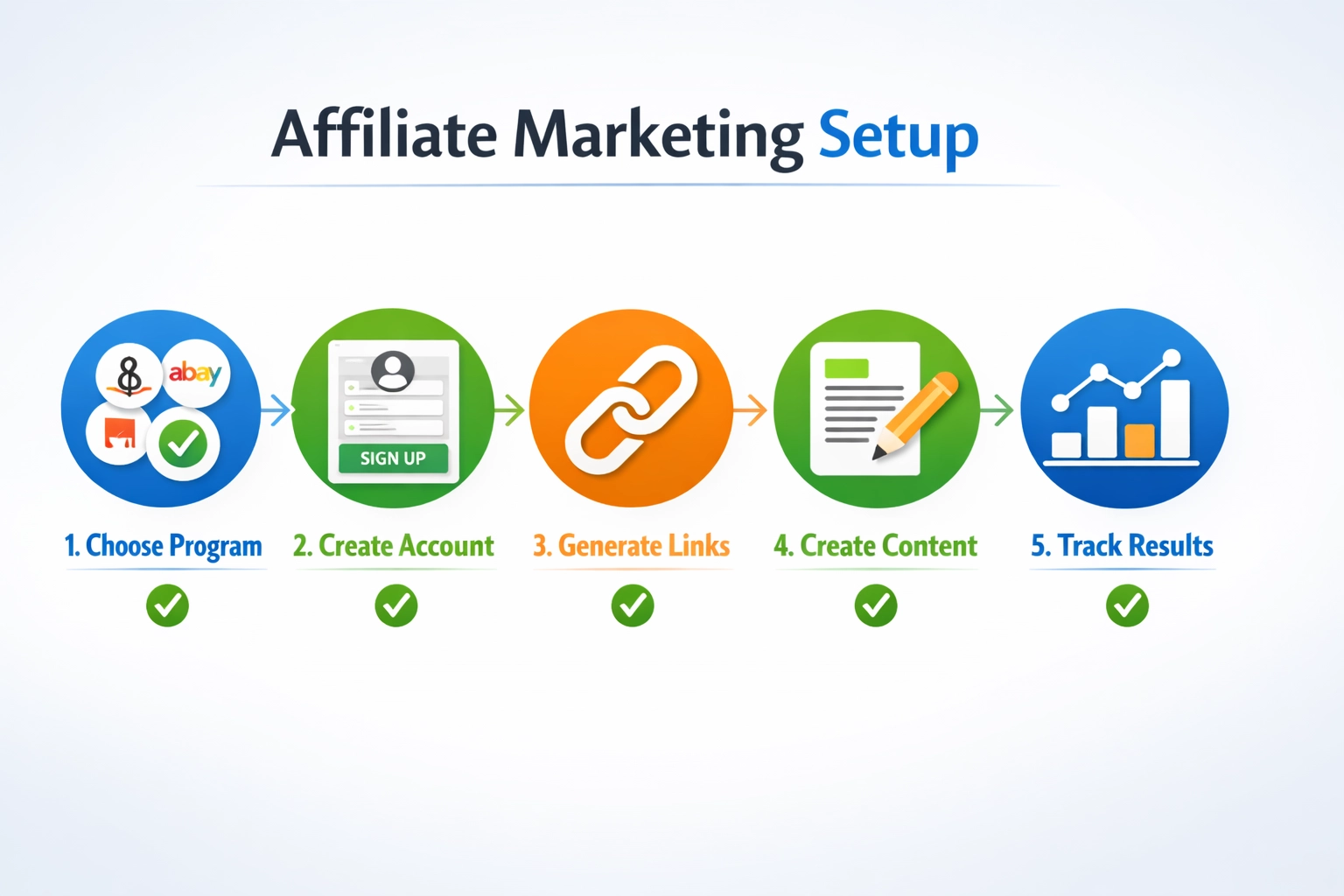Infographic met 5-stappen affiliate marketing setup proces