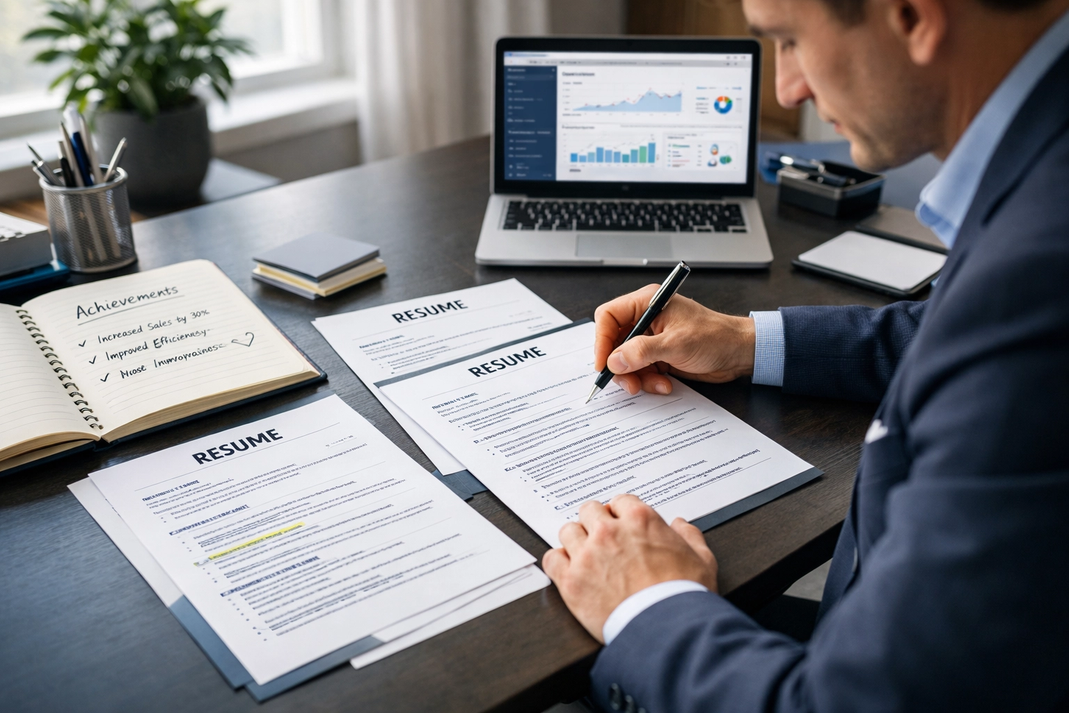 Professional die prestaties documenteert en cijfers bijhoudt op zijn cv