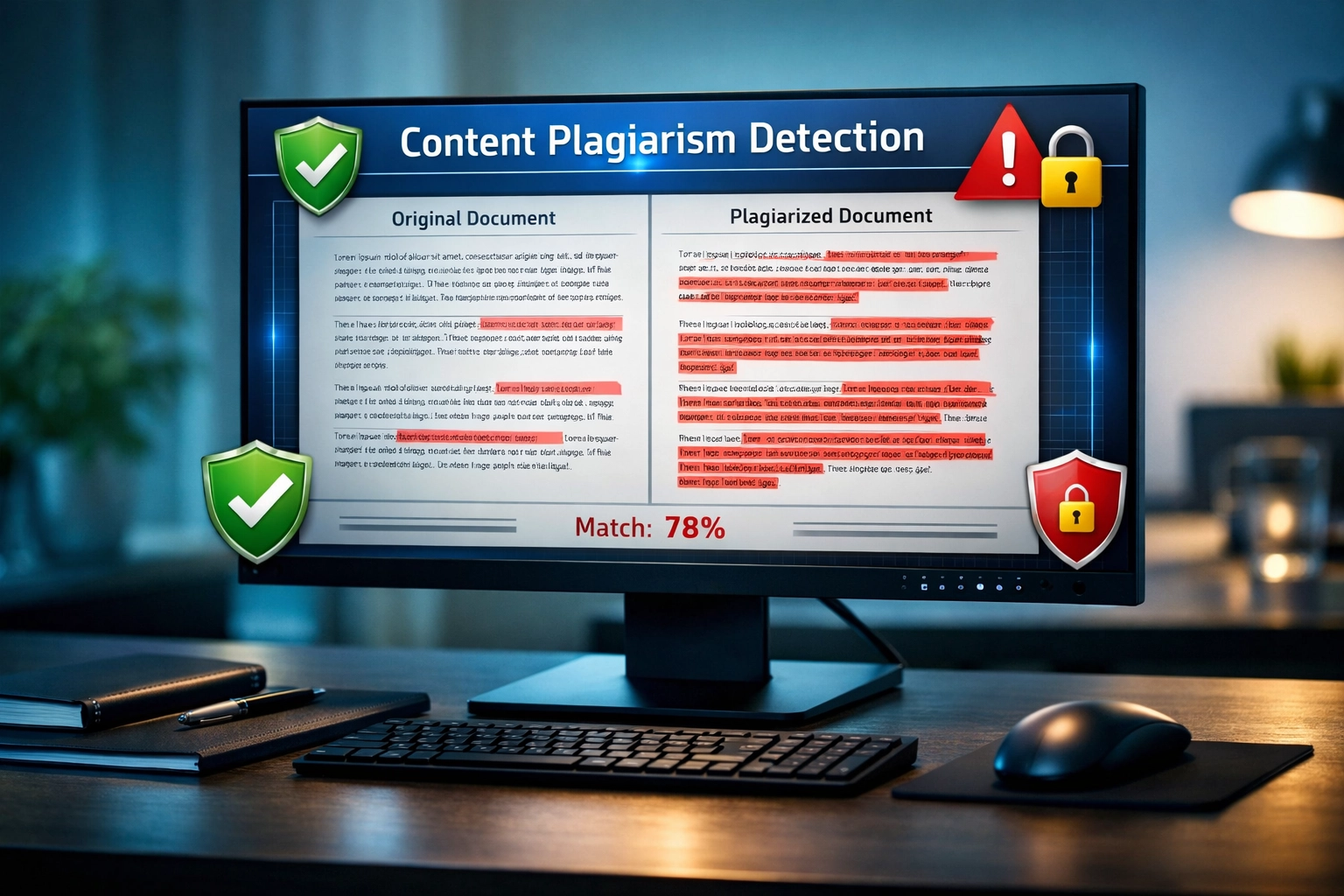 Plagiaatdetectie software met contentvergelijking en beveiligingsanalyse