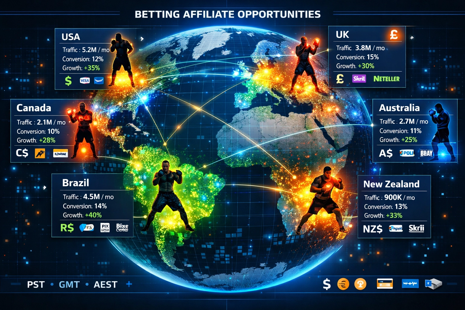 Global geographic heat map showing betting affiliate market opportunities