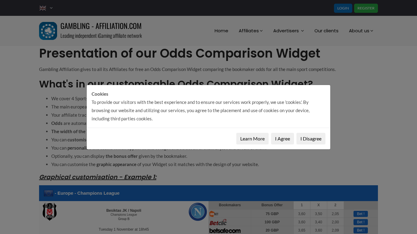 Gambling Affiliation odds comparison widget