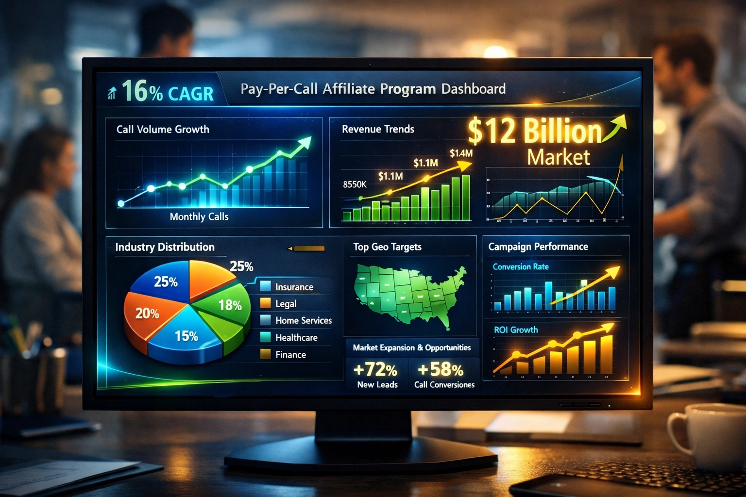 Dashboard pay-per-call marktgroei met $12 miljard prognose en 16% CAGR