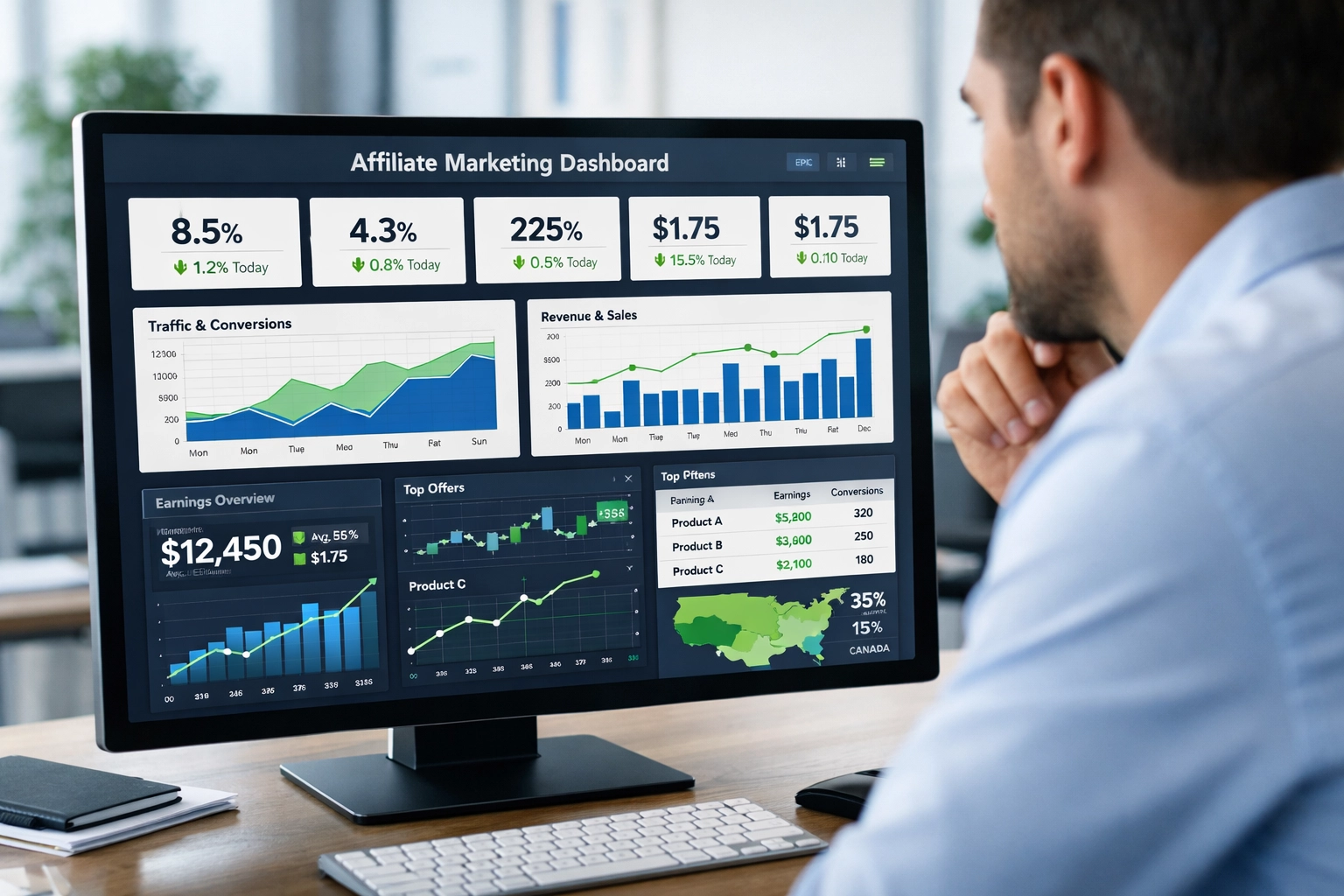 Analytics dashboard met affiliate marketing statistieken en KPI's