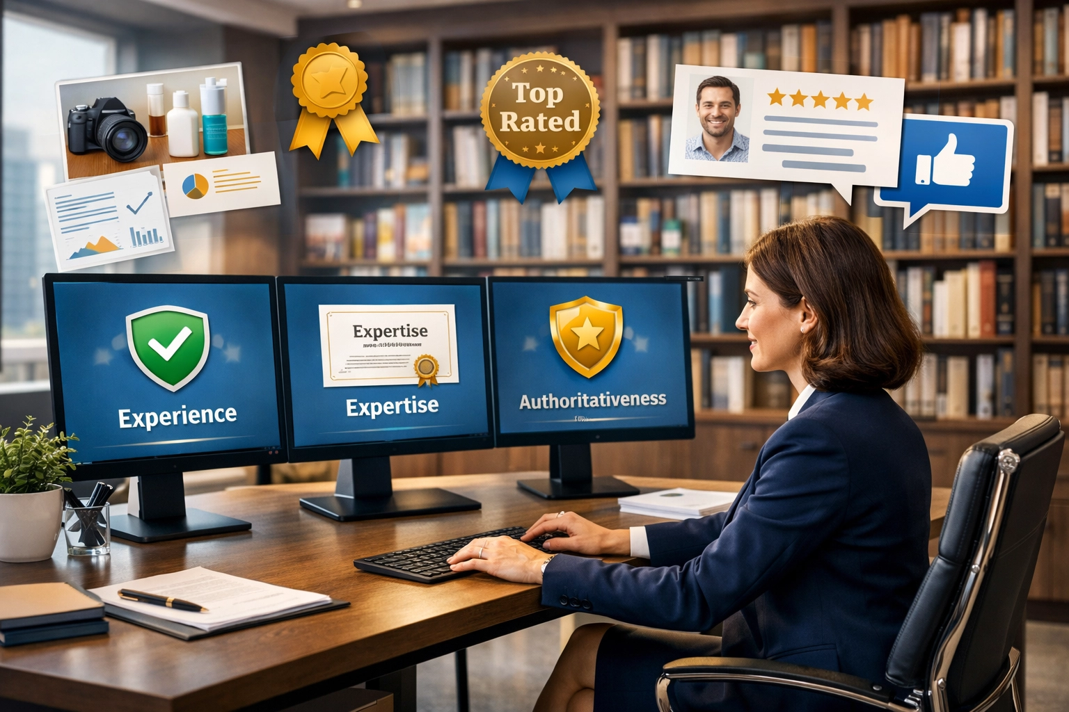 Visualisatie van contentkwaliteit en E-E-A-T principes: deskundigheid en betrouwbaarheid