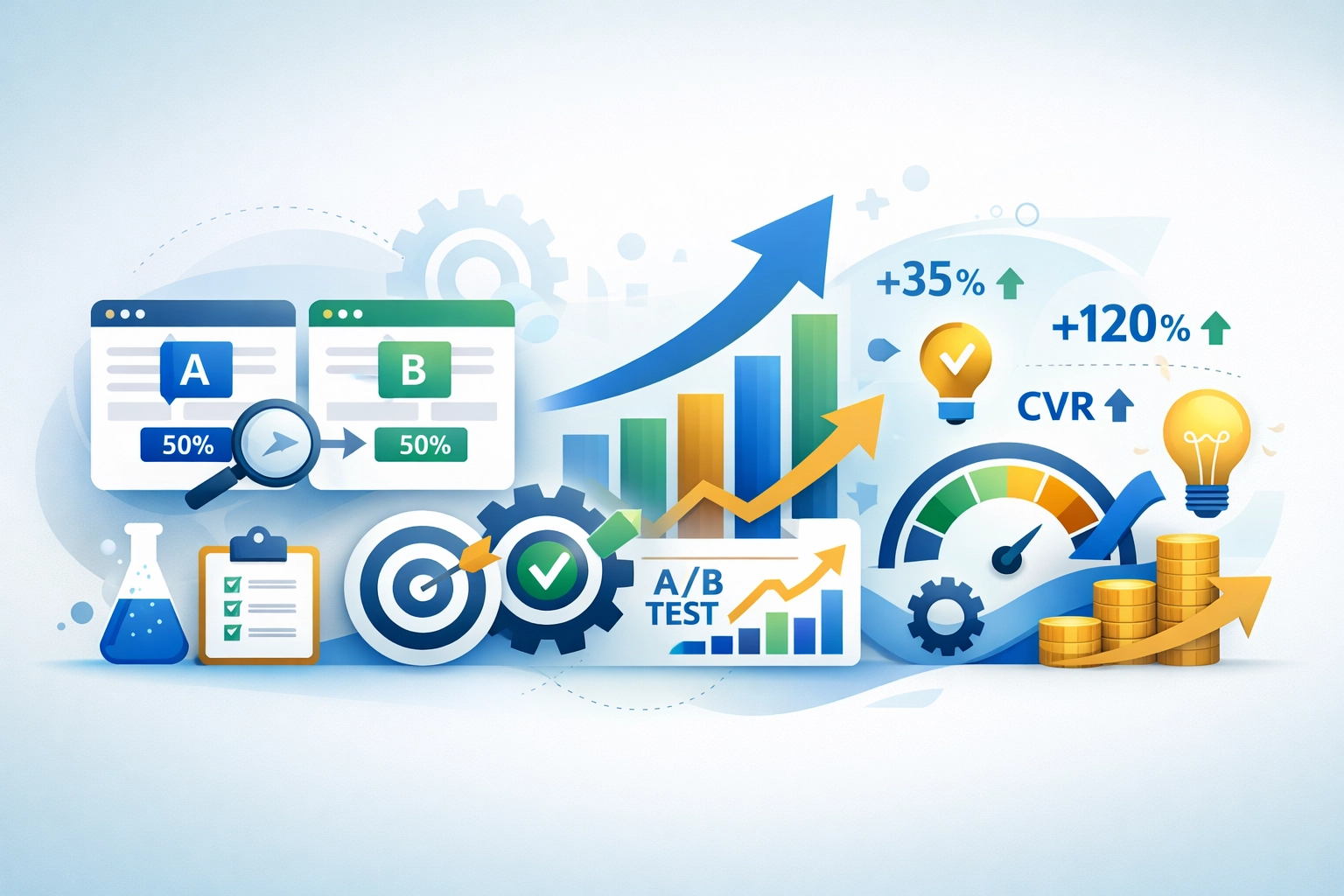 Visualisatie van groei en optimalisatie via A/B-testen en continue verbetering