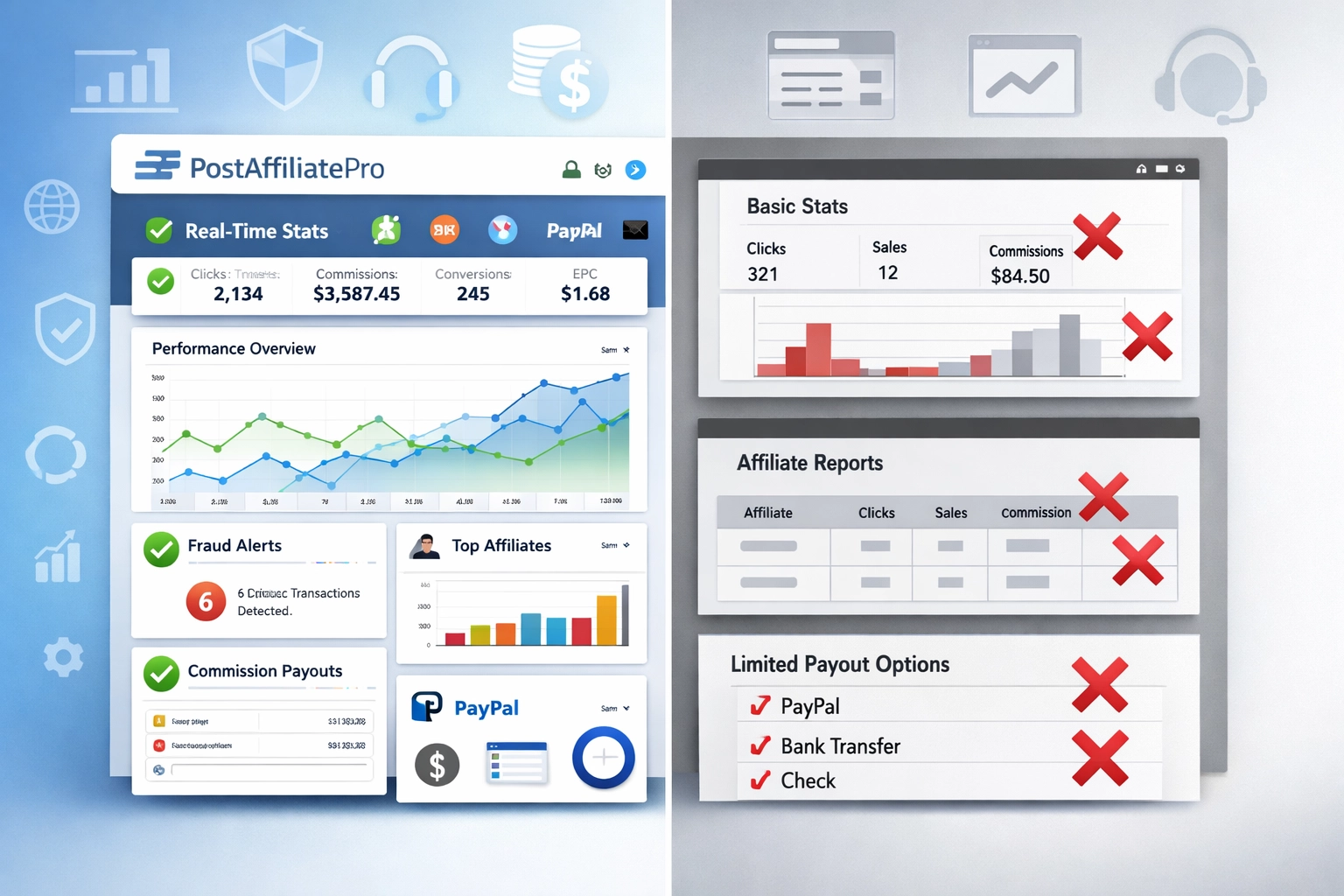 Vergelijking van PostAffiliatePro met concurrerende affiliate marketing software platforms