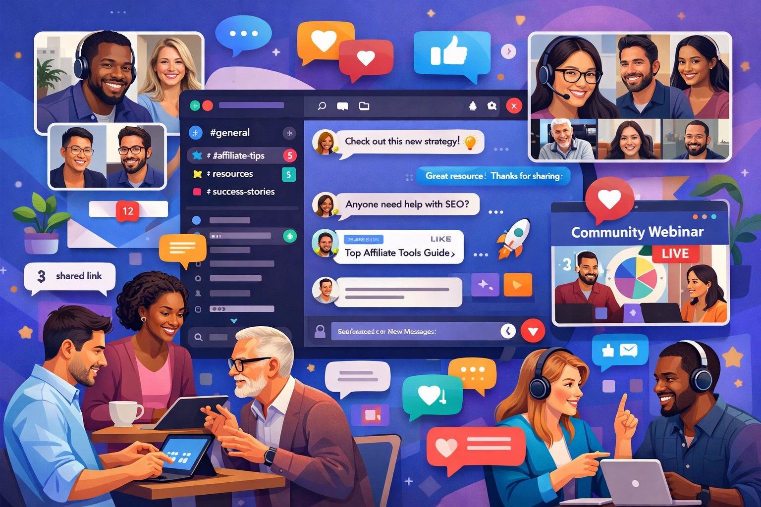 Levendige online community en netwerkplatform met diverse professionals die samenwerken in digitale omgevingen