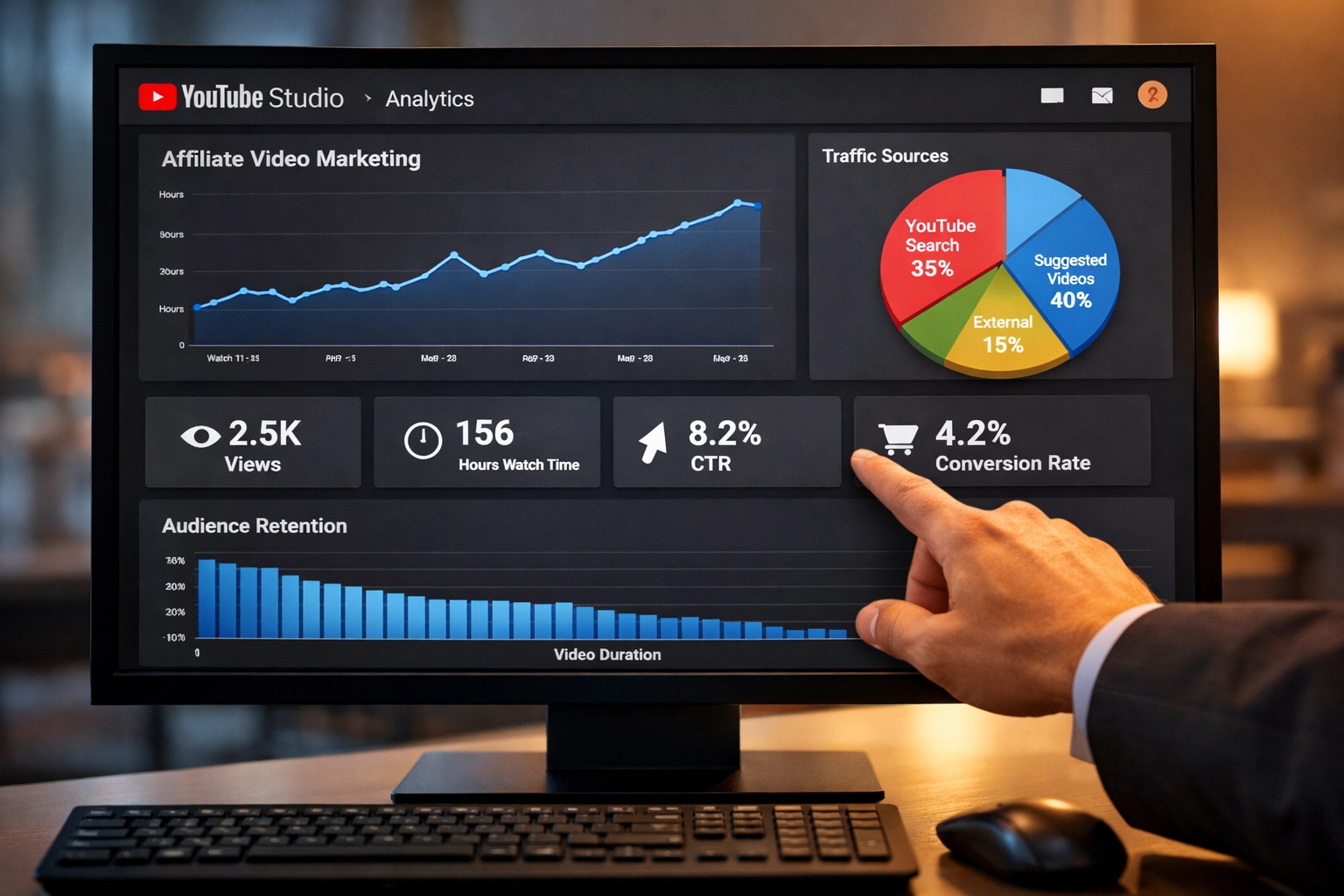 YouTube Analytics-dashboard met belangrijke prestatiecijfers voor optimalisatie van affiliatevideomarketing