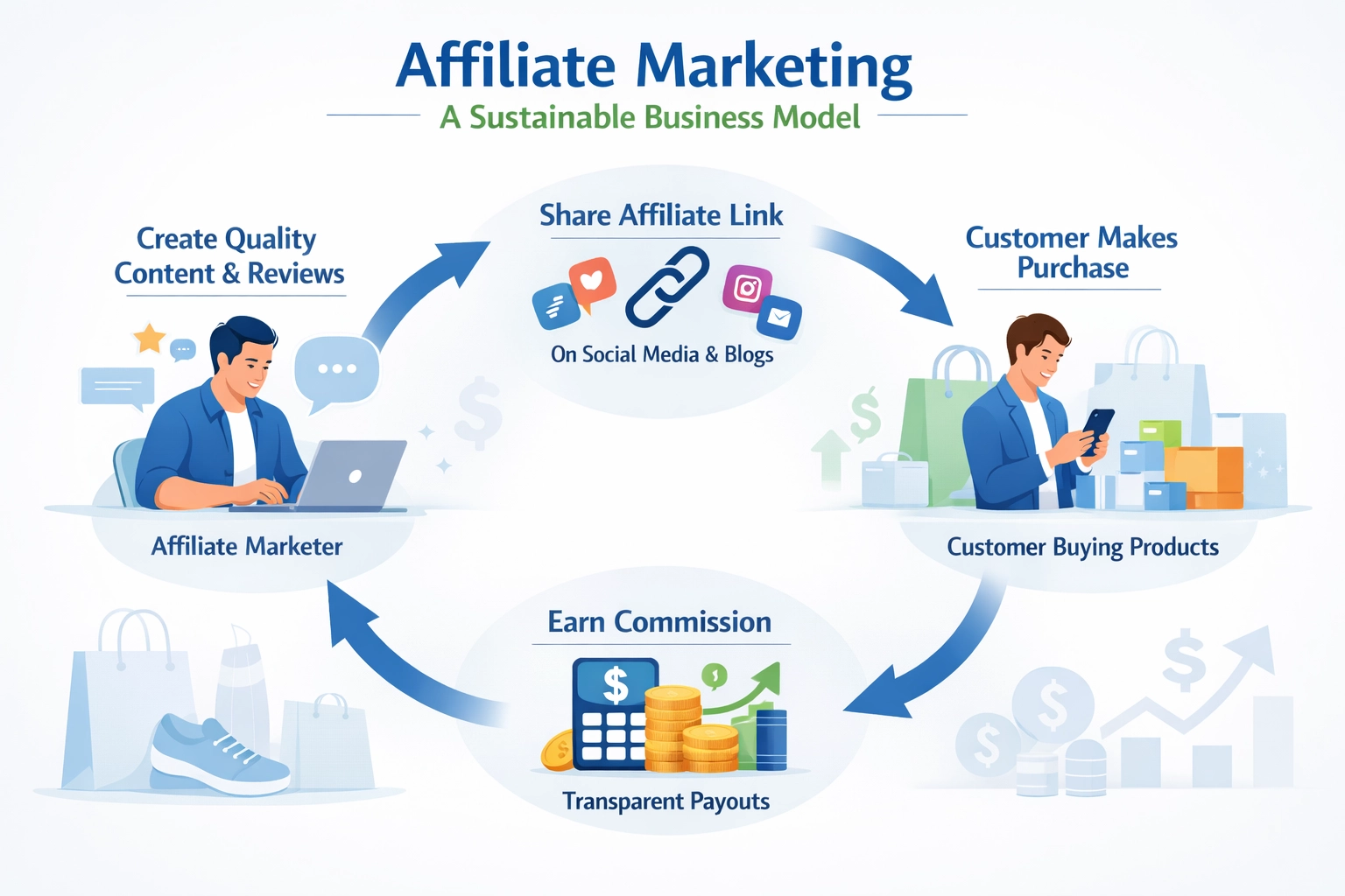 Affiliate marketing workflow met duurzaam commissie-gebaseerd model