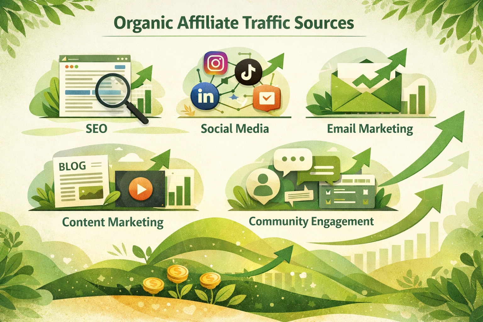 Organische affiliate verkeersbronnen: SEO, social media, e-mail, content en community