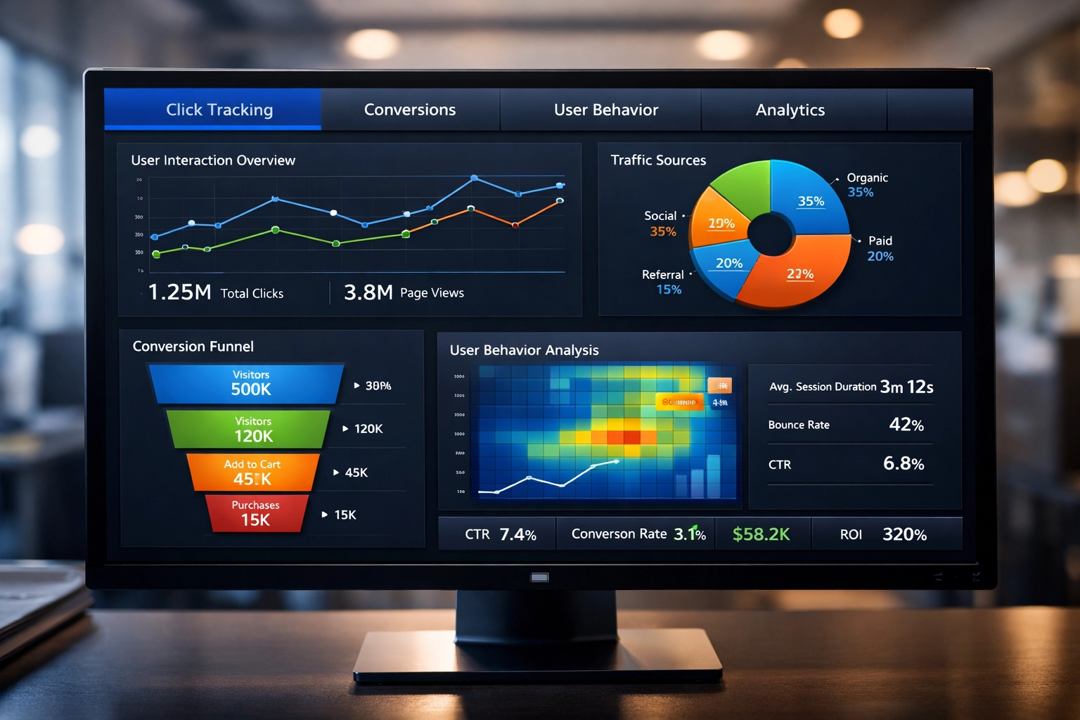 Dashboard click tracking analytics met conversiemetingen