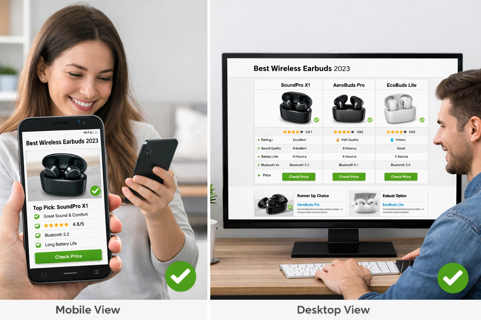 Vergelijking van mobiele en desktop gebruikerservaring voor affiliate websites