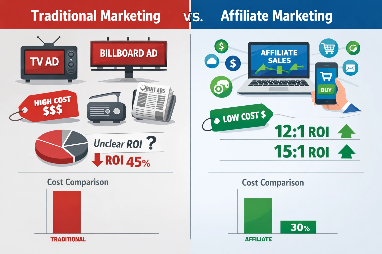 Affiliate marketing versus traditionele marketing vergelijking