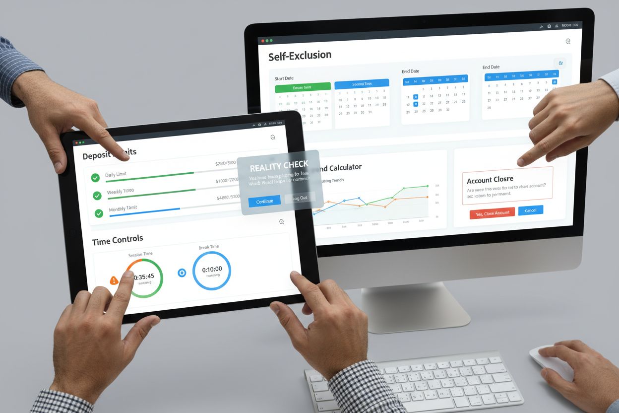 Dashboard met spelersbescherming: stortingslimieten, tijdscontrole en zelfuitsluiting
