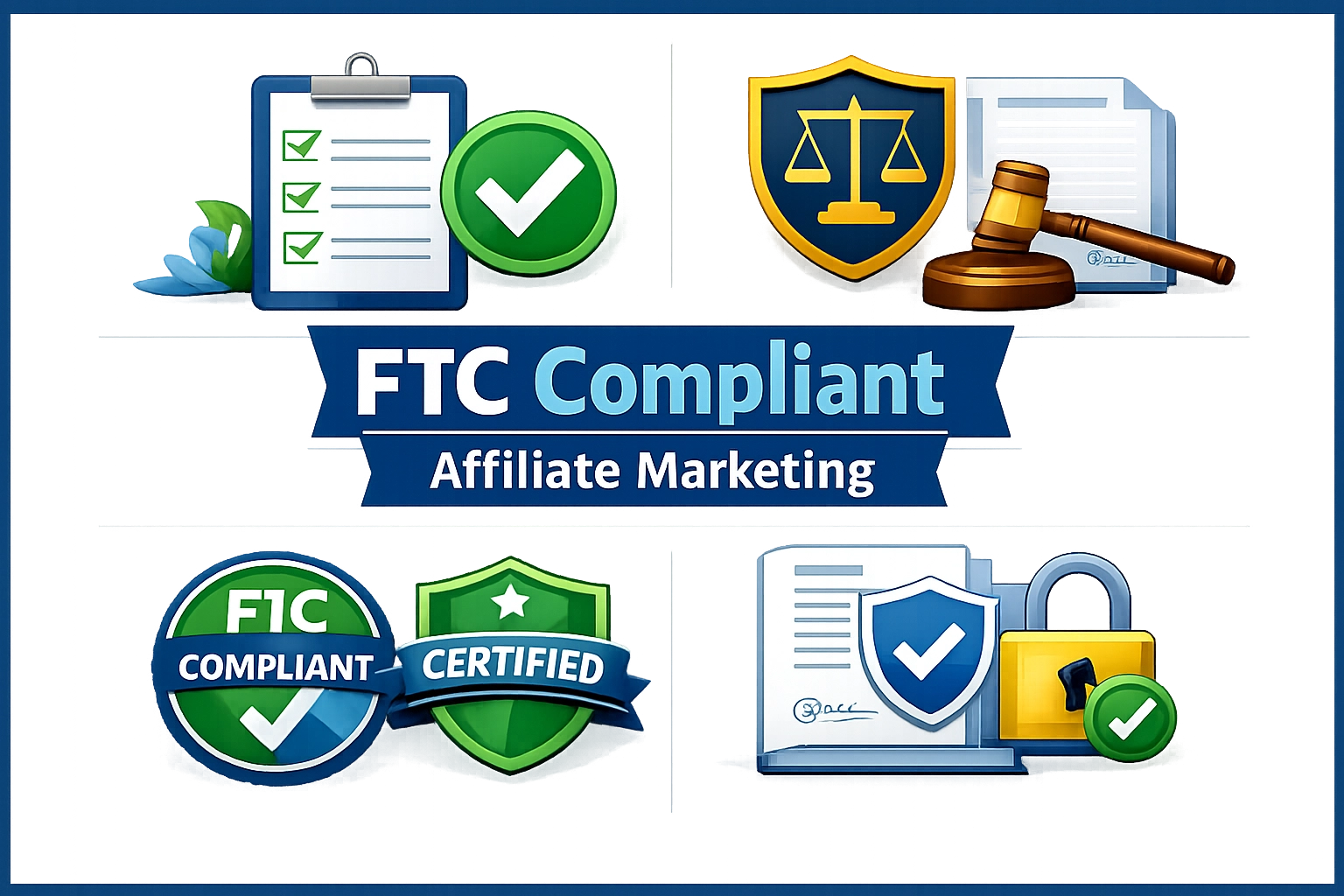 FTC-conforme affiliate marketing - Visualisatie van compliance badges en juridisch kader