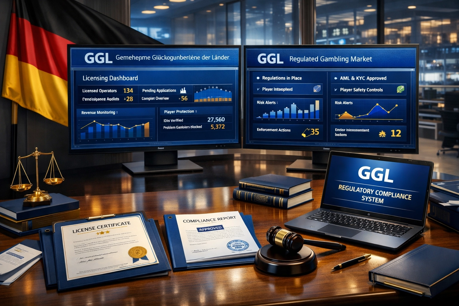 Dashboard voor naleving van Duitse gokregulering met GGL-licentie-interface