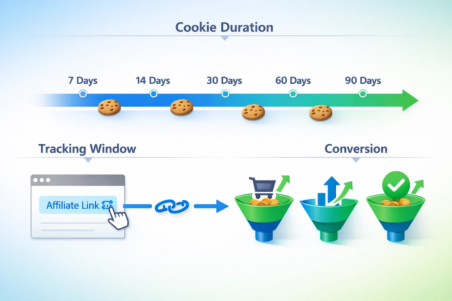 Tijdlijn voor cookie-tracking in affiliate marketing met conversievensters