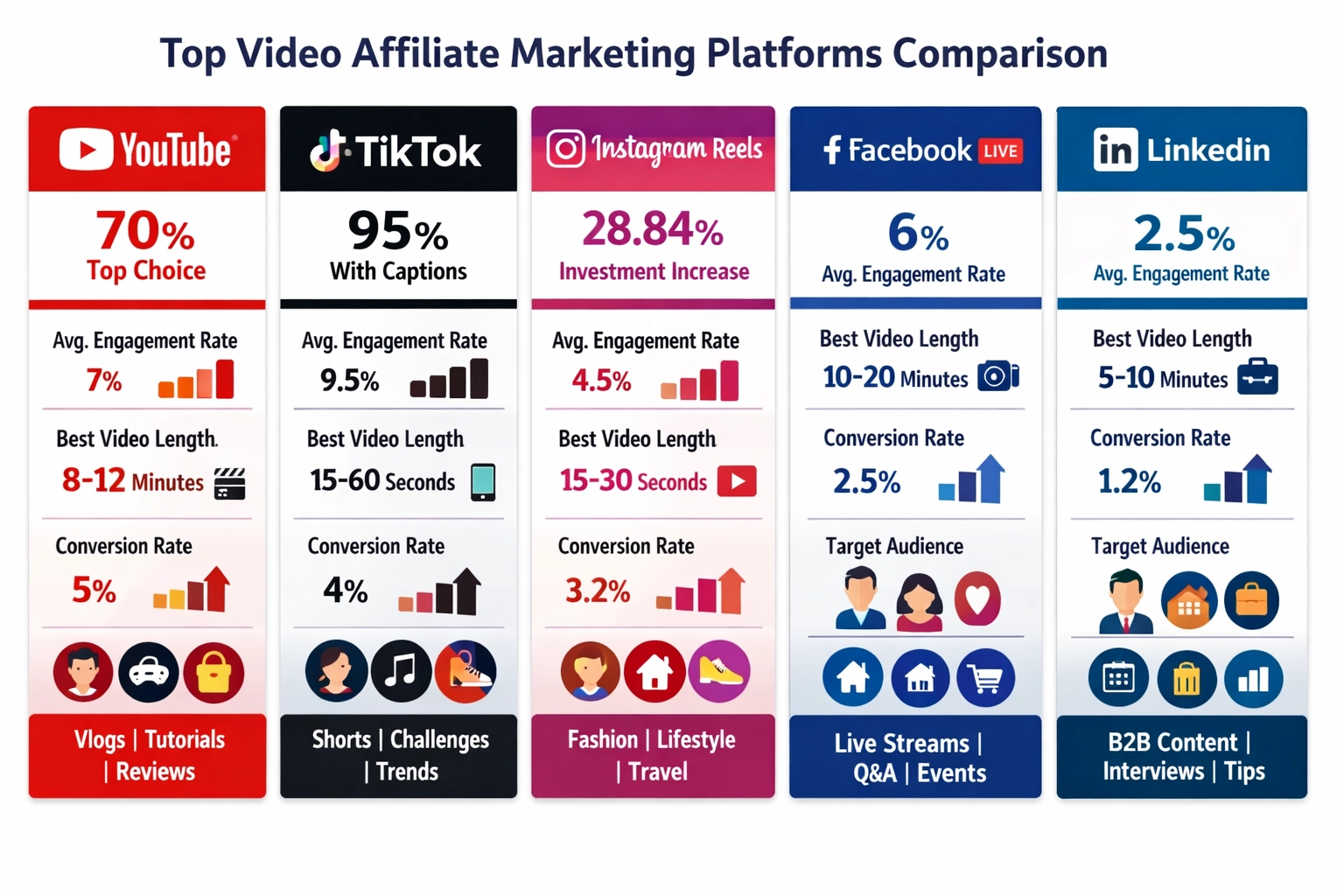 Infographic met vergelijking van top video affiliate marketing platforms